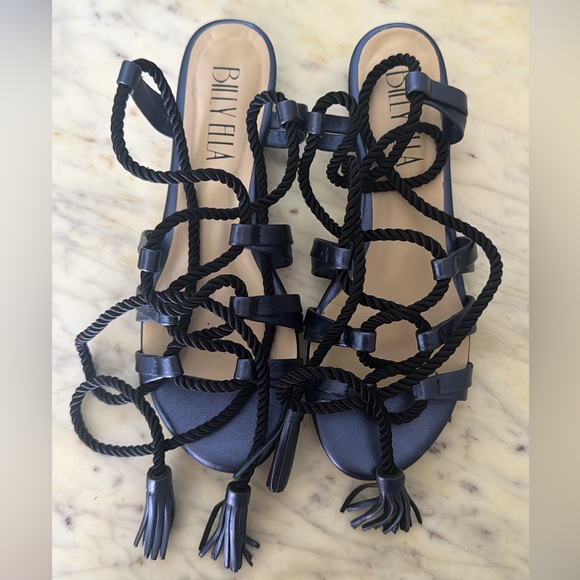 Anthropologie Billy Ella Navy Blue Metallic Sandals - Picture 3 of 14